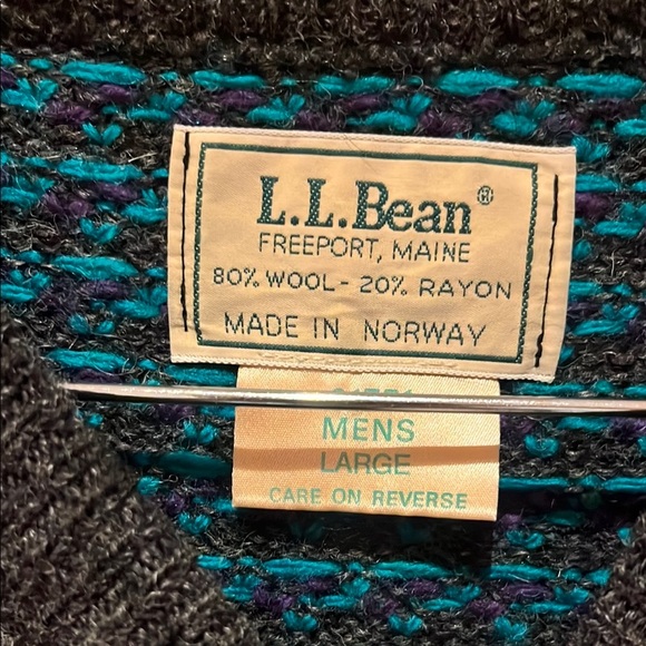 Vintage 90’s L.L. Bean Black and Green Sweater wool blend made in Norway - Picture 2 of 6